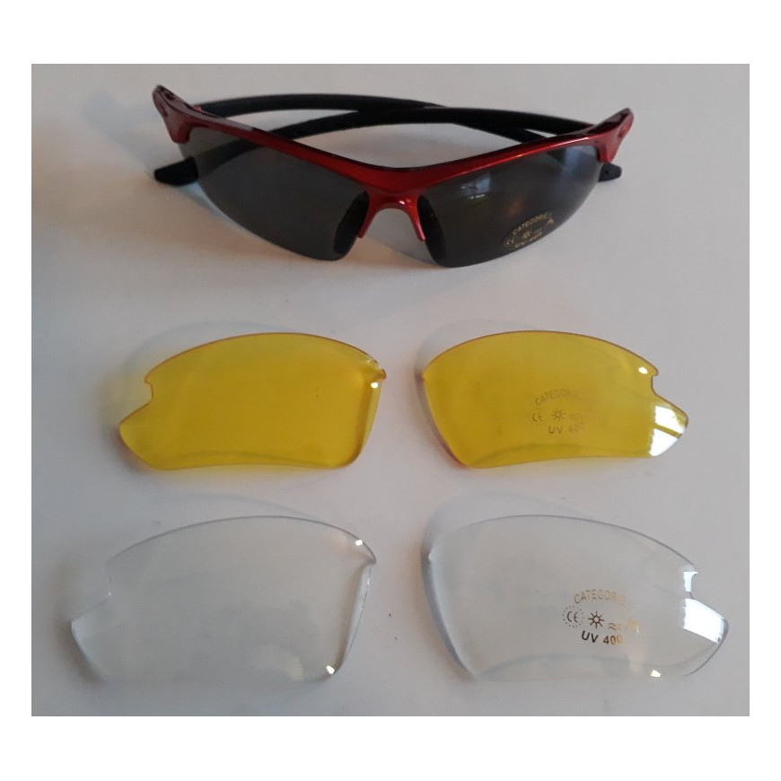 Pure passion cycling glasses with 3 lens colour red