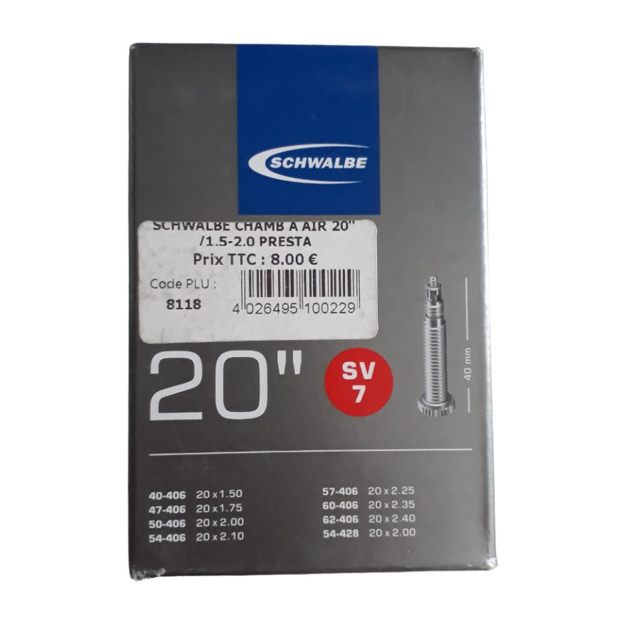 Chambre à air 20 pouces Schwalbe SV7 presta Chambre à air 20 pouces Schwalbe SV7 presta