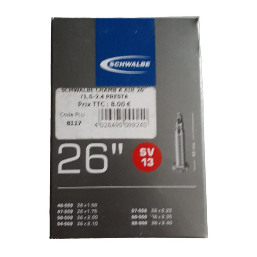 Chambre à air 26 pouces Schwalbe SV13 presta Chambre à air 26 pouces Schwalbe SV13 presta