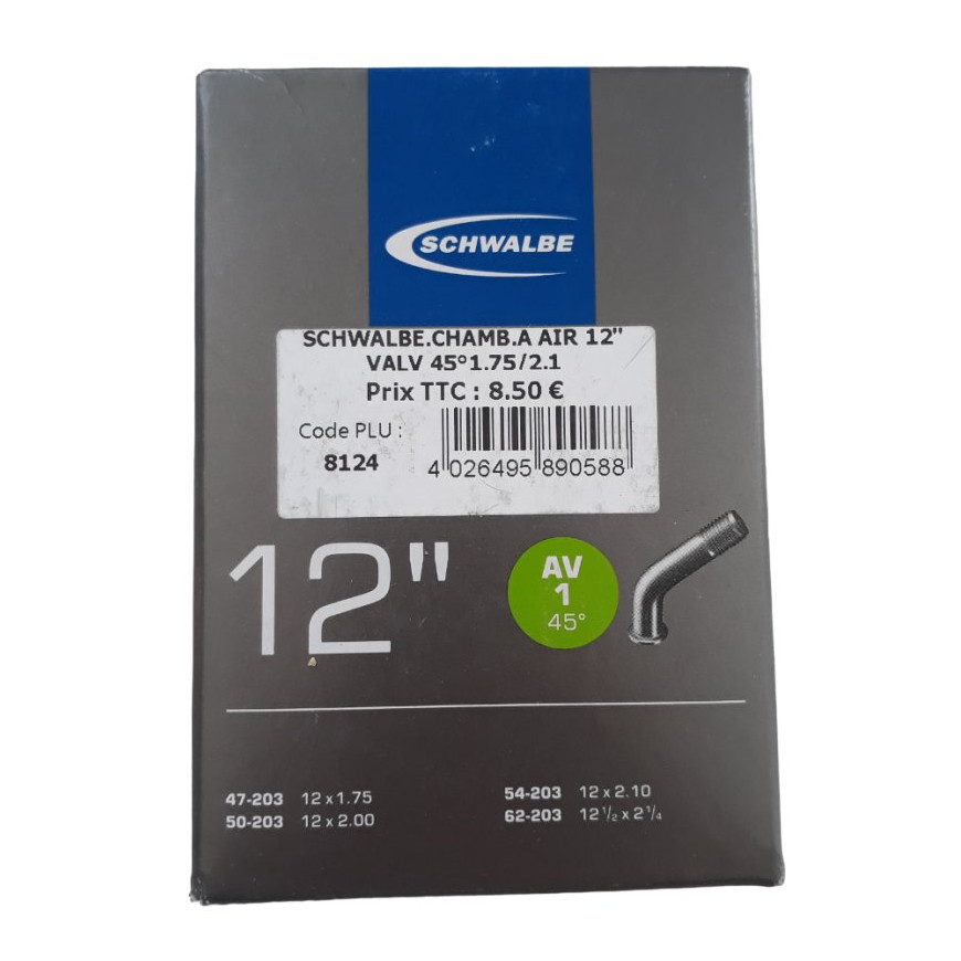 Chambre à air 12 pouces schrader 45 degrés Schwalbe AV1 Chambre à air 12 pouces schrader 45 degrés Schwalbe AV1