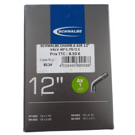 Chambre à air 12 pouces schrader 45 degrés Schwalbe AV1