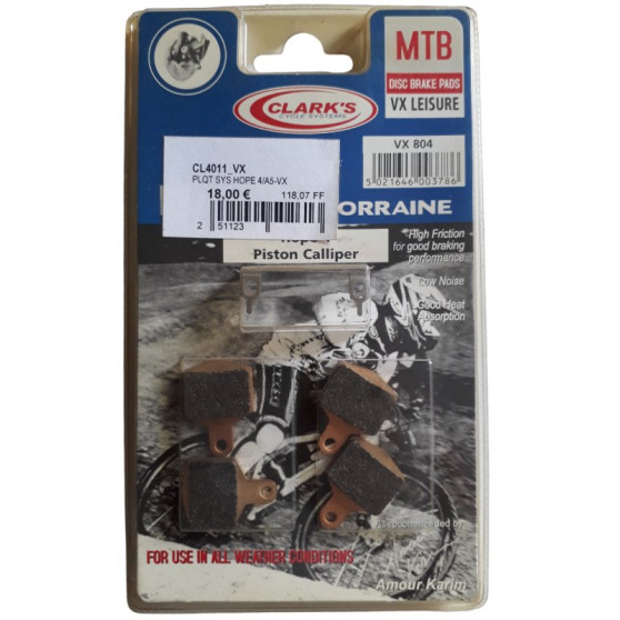 Hope 4 piston calliper disc brake pads Clark's