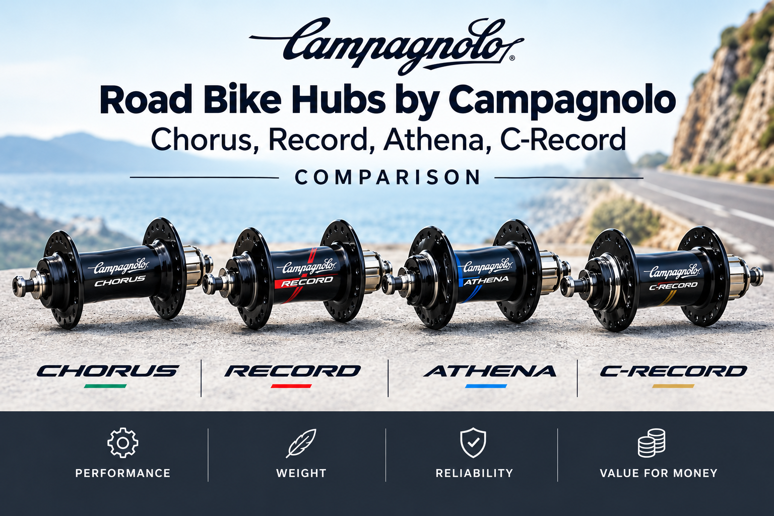 Campagnolo road bike hub, Chorus, Record and vintage C-Record ranges