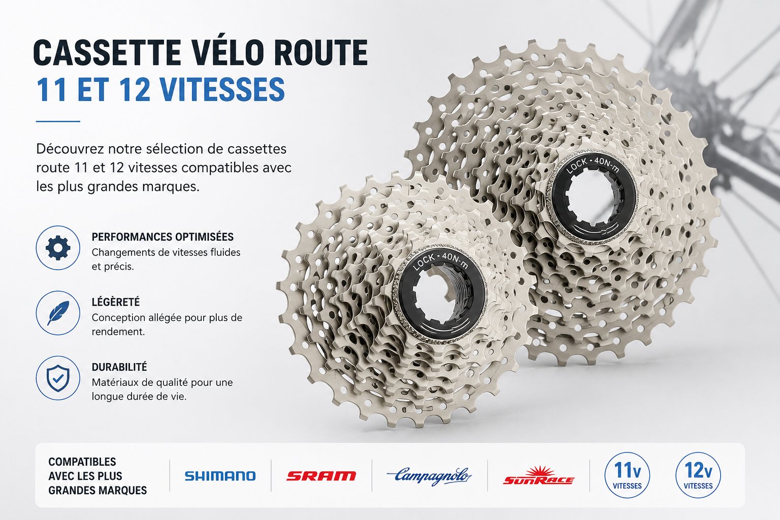 Cassette vélo route 11 et 12 vitesses