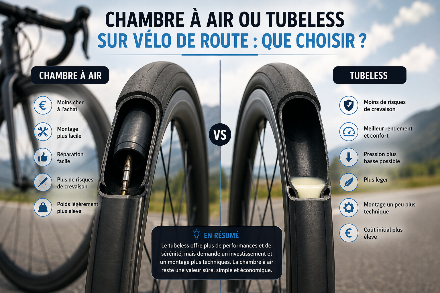 Montage tubeless sur roue de vélo de route avec liquide préventif