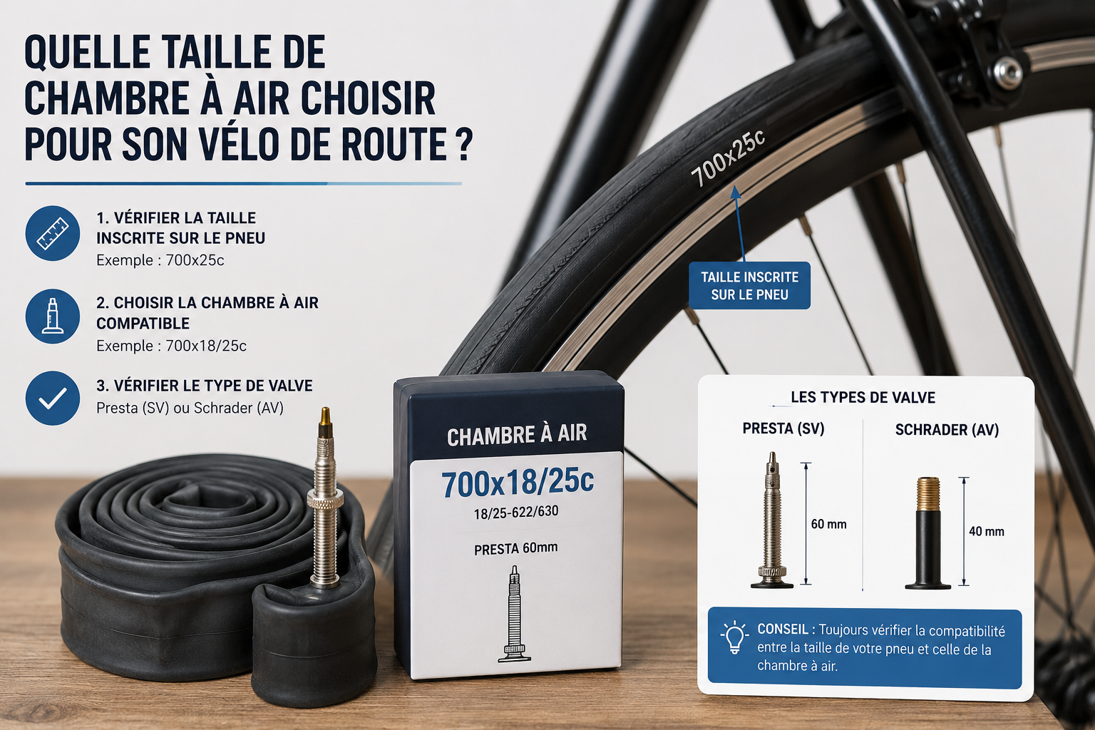Marquage de taille sur un pneu de vélo de route