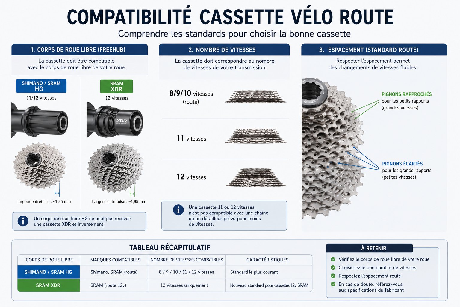 Compatibilité roue libre cassette