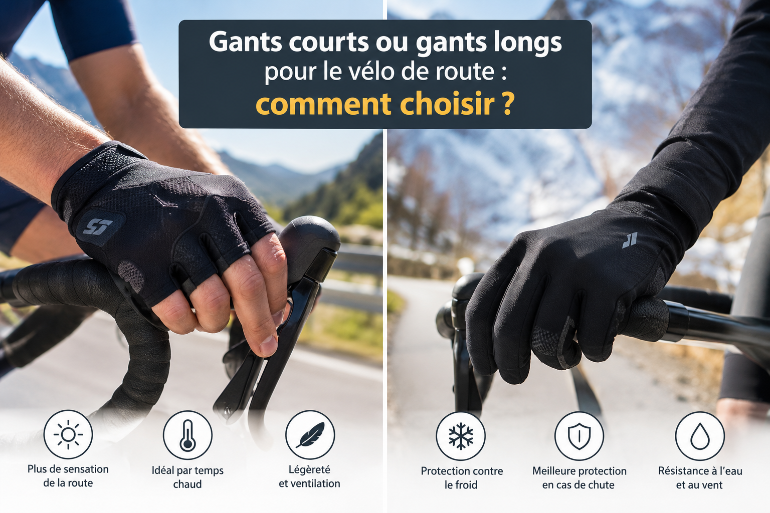Comparatif gants courts et gants longs vélo de route