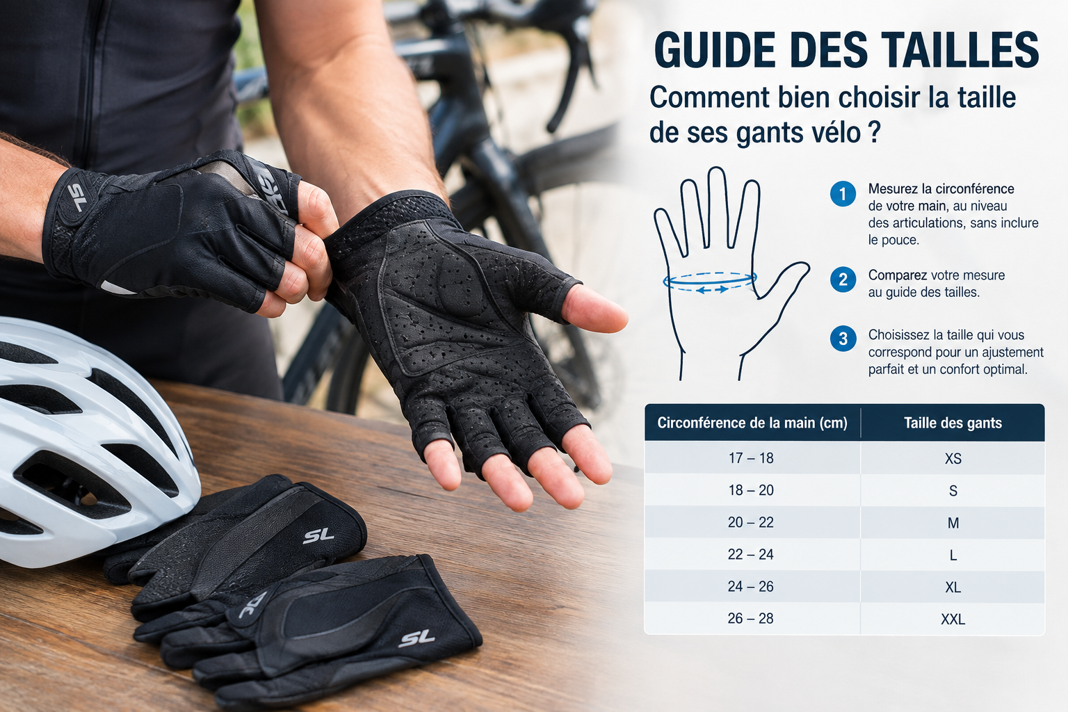 Mesure du tour de paume pour choisir sa taille de gants vélo