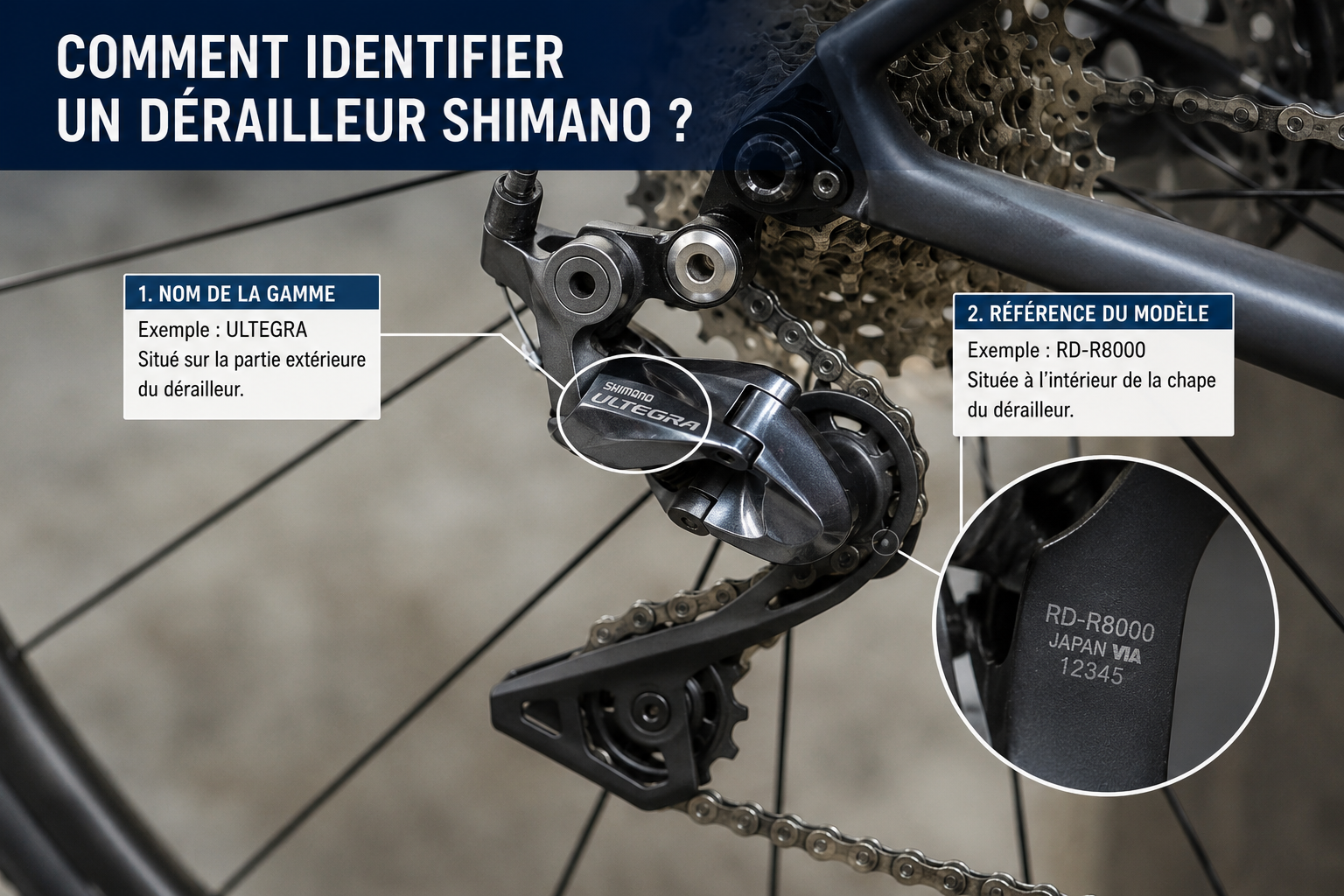 Où trouver le numéro de modèle d'un dérailleur Shimano avant et arrière