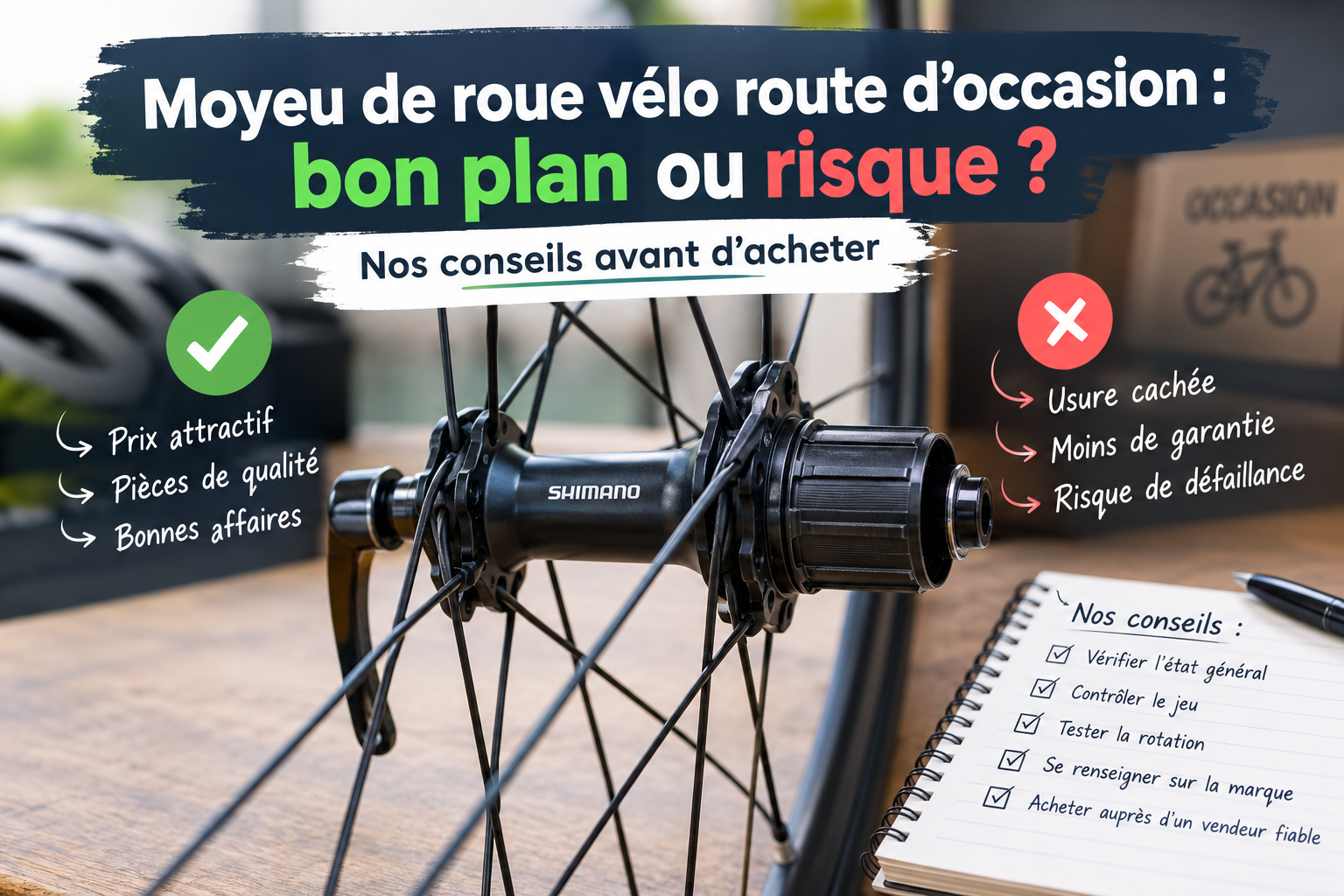Moyeu de roue vélo route d'occasion contrôlé avant vente