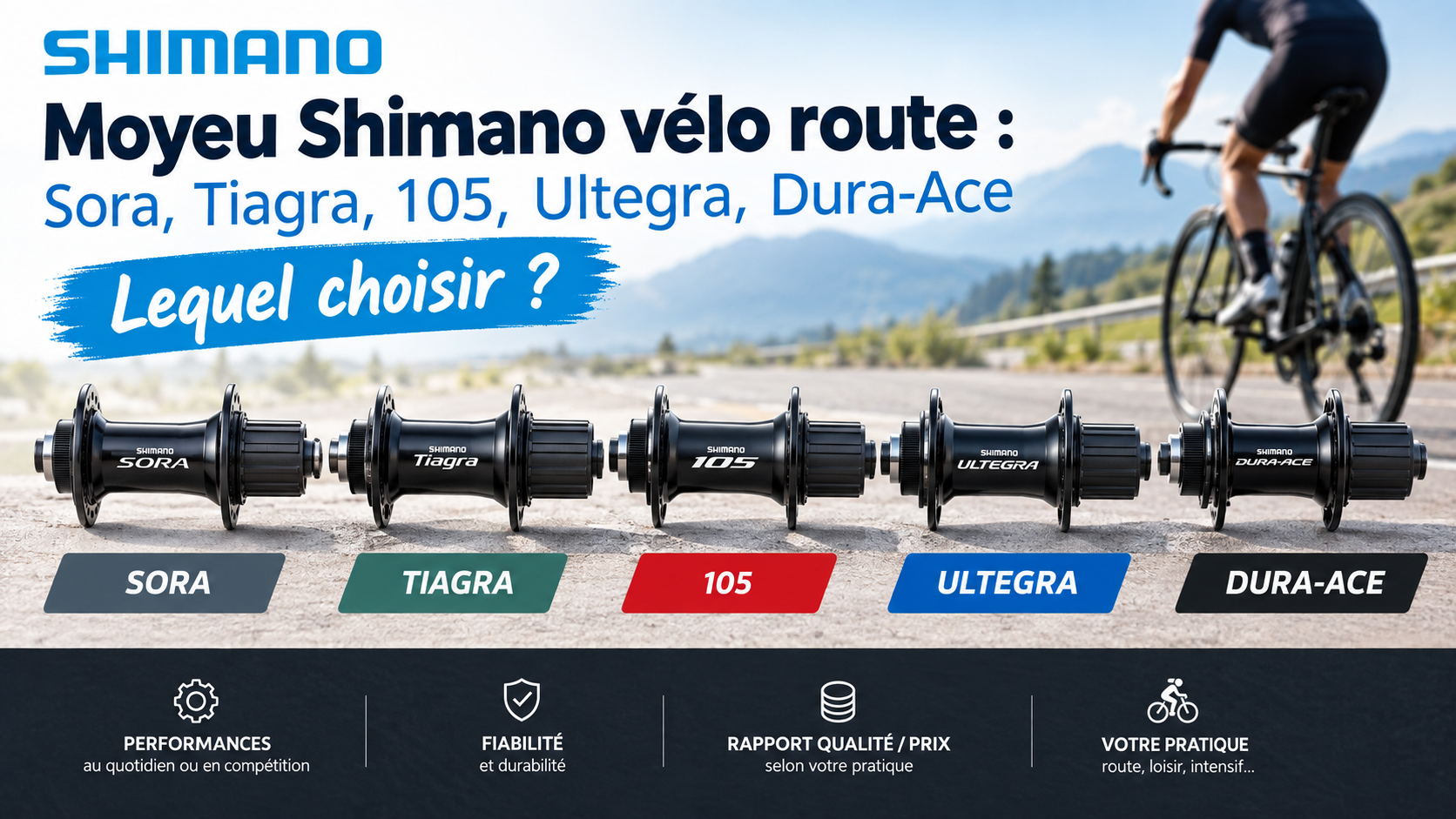 Comparatif des gammes de moyeux Shimano pour vélo de route