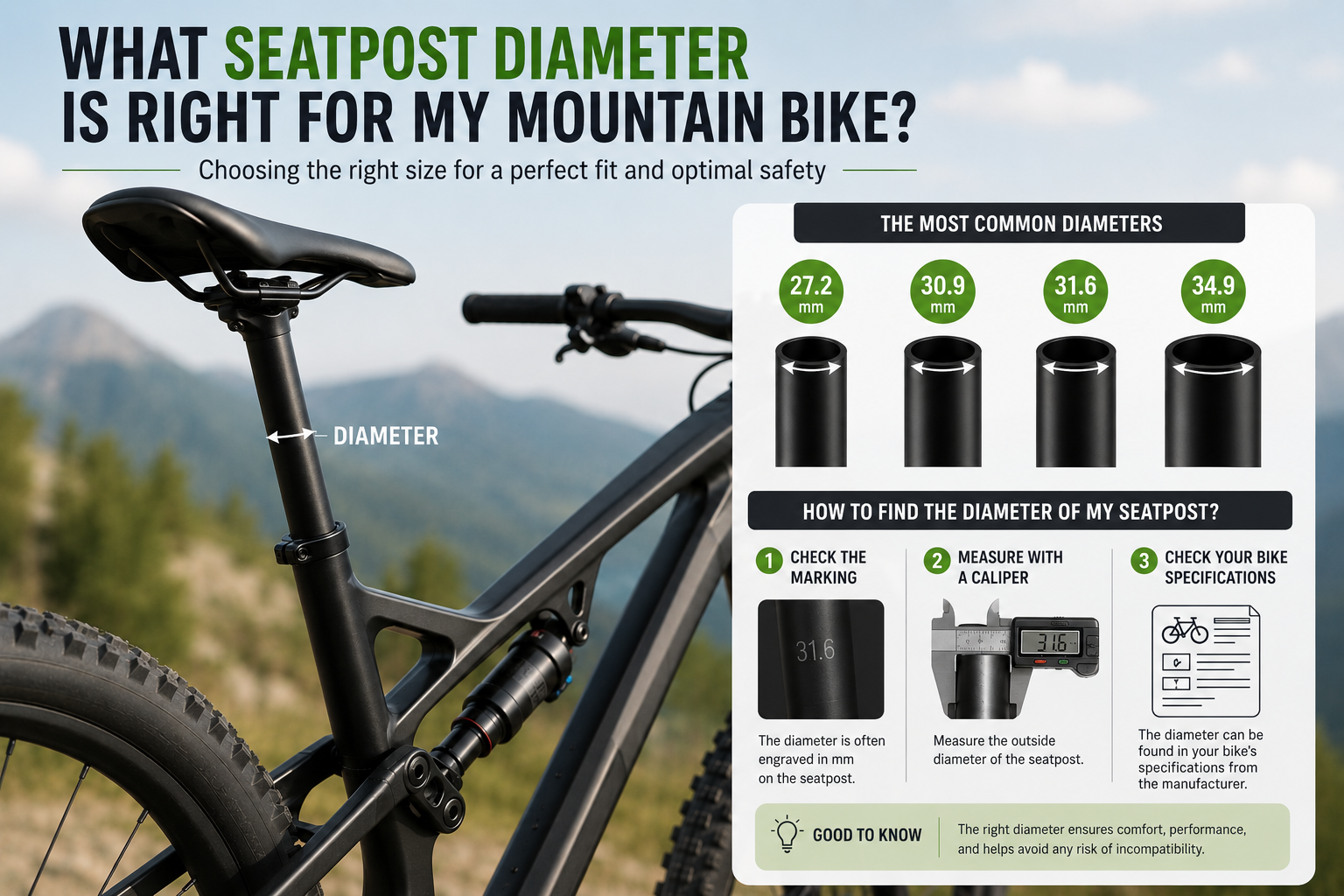 Measuring an MTB seat tube diameter with callipers