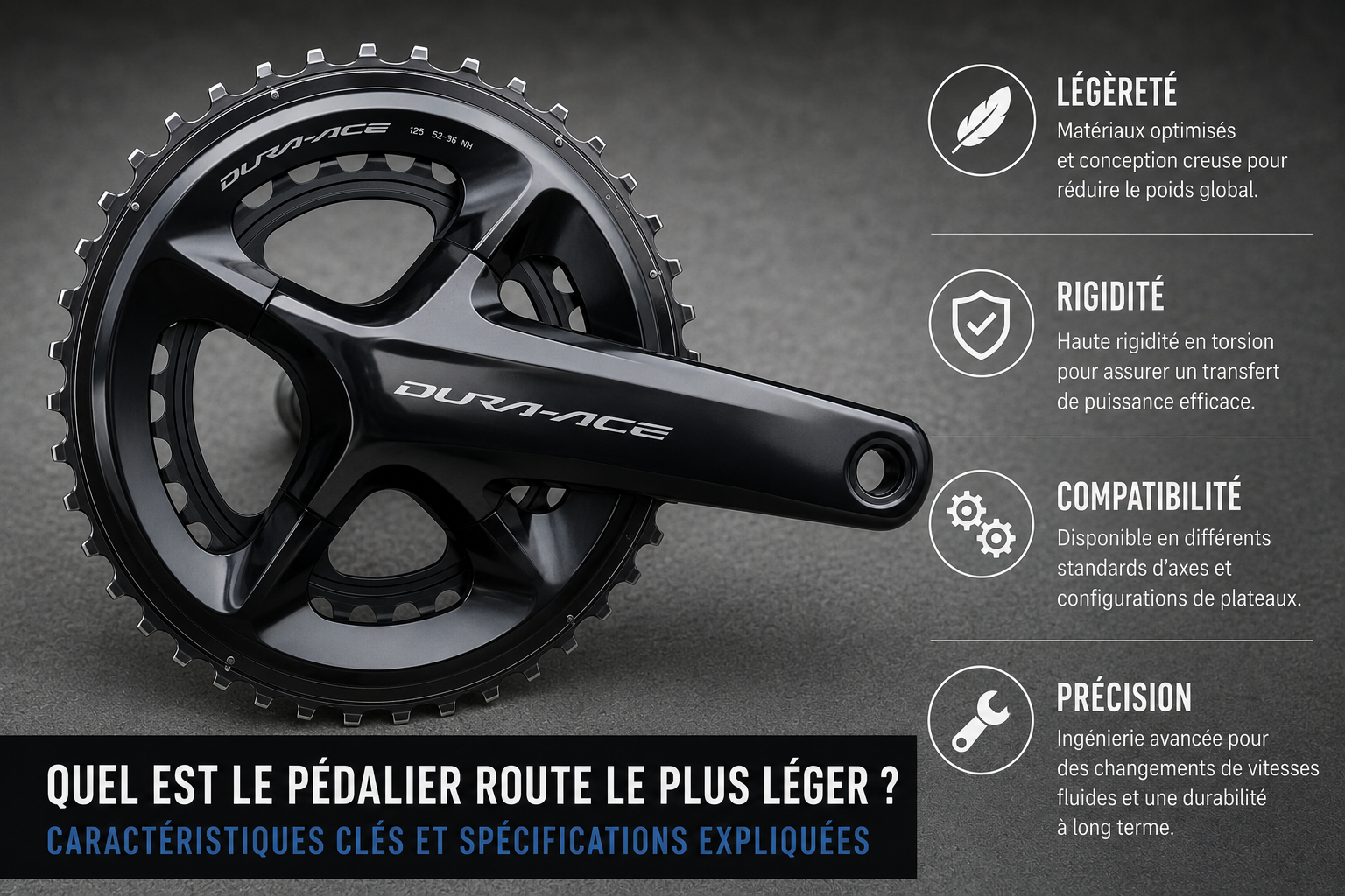 Pédalier vélo route le plus léger comparatif carbone aluminium