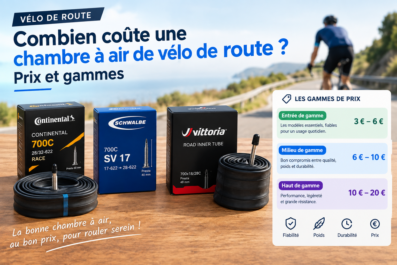 Différentes gammes de chambre à air vélo route selon le budget