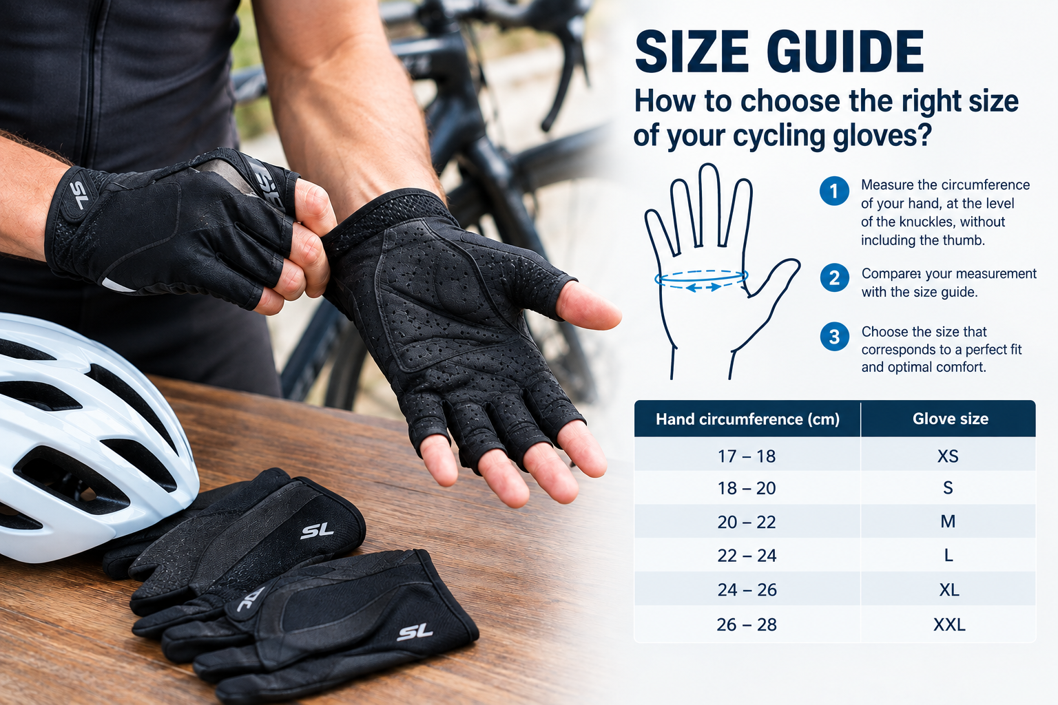 Measuring palm circumference to choose cycling glove size