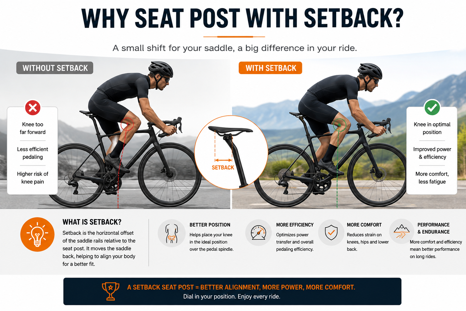 Setback road bike seatpost offset diagram