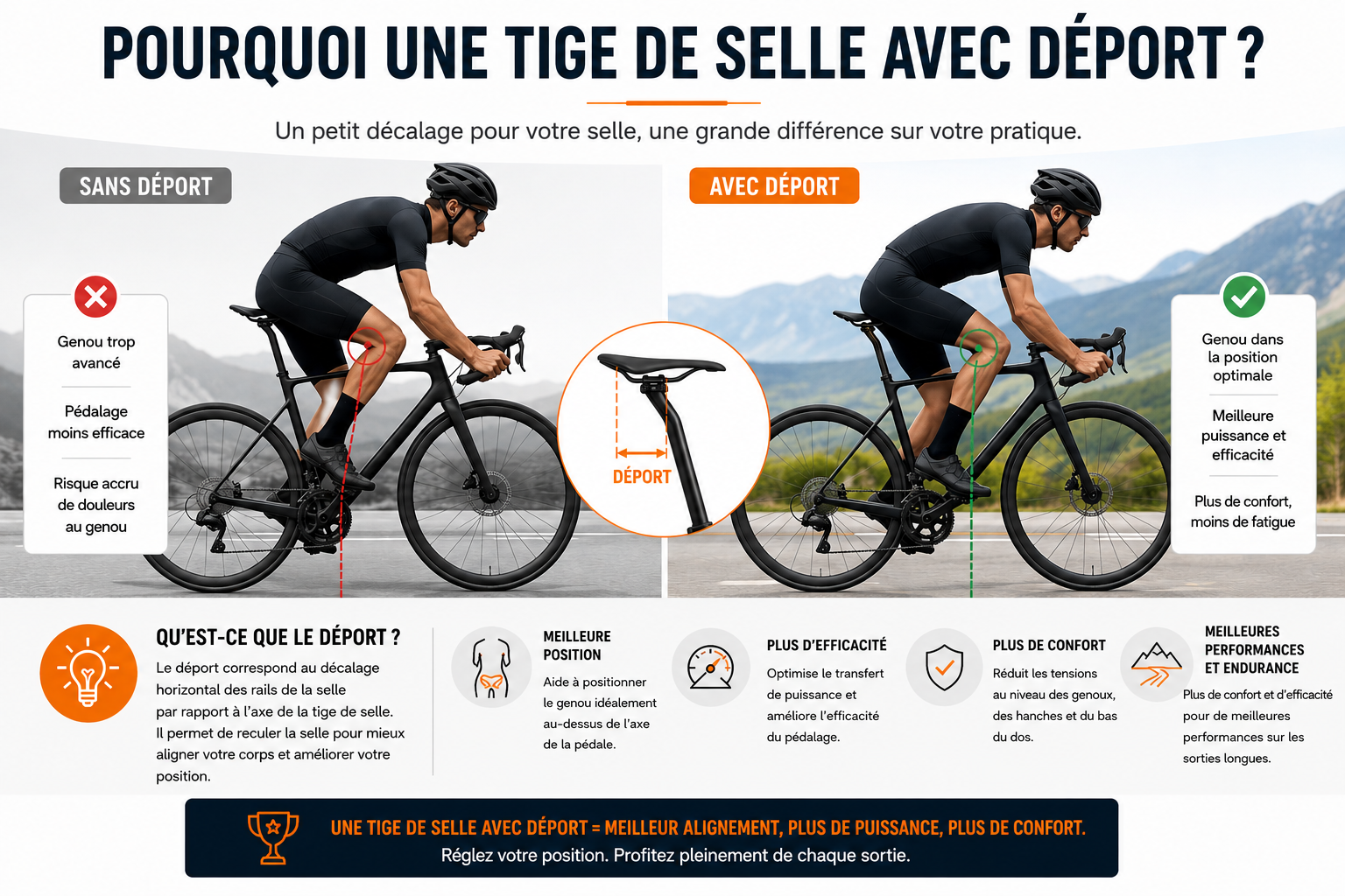 Tige de selle avec recul, schéma de l'offset selle vélo route