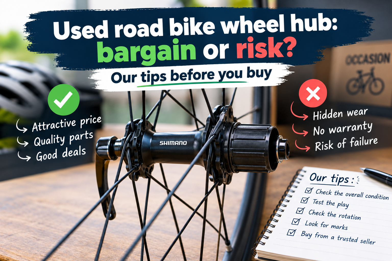 Used road bike hub inspected before sale