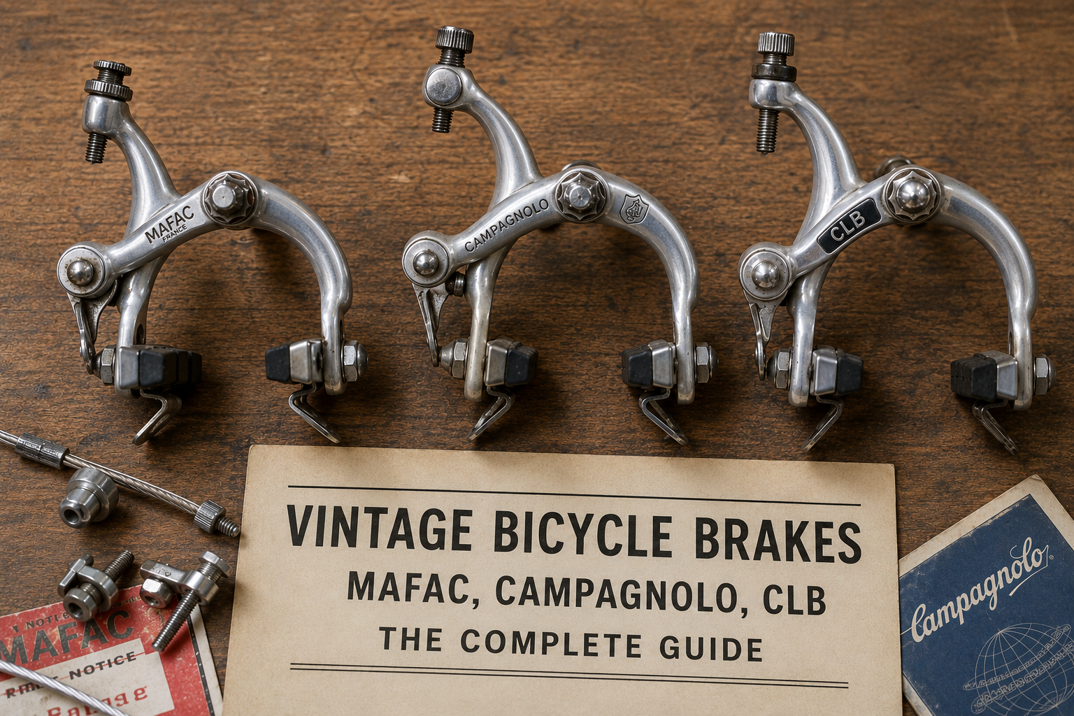 Vintage bicycle brakes by Mafac, Campagnolo and CLB